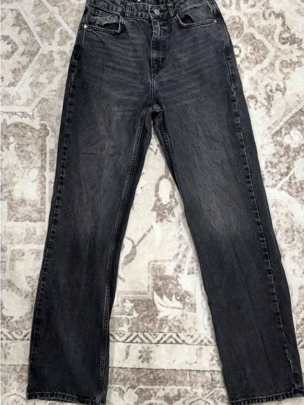 Zara Washed Black Straight-Leg Jeans